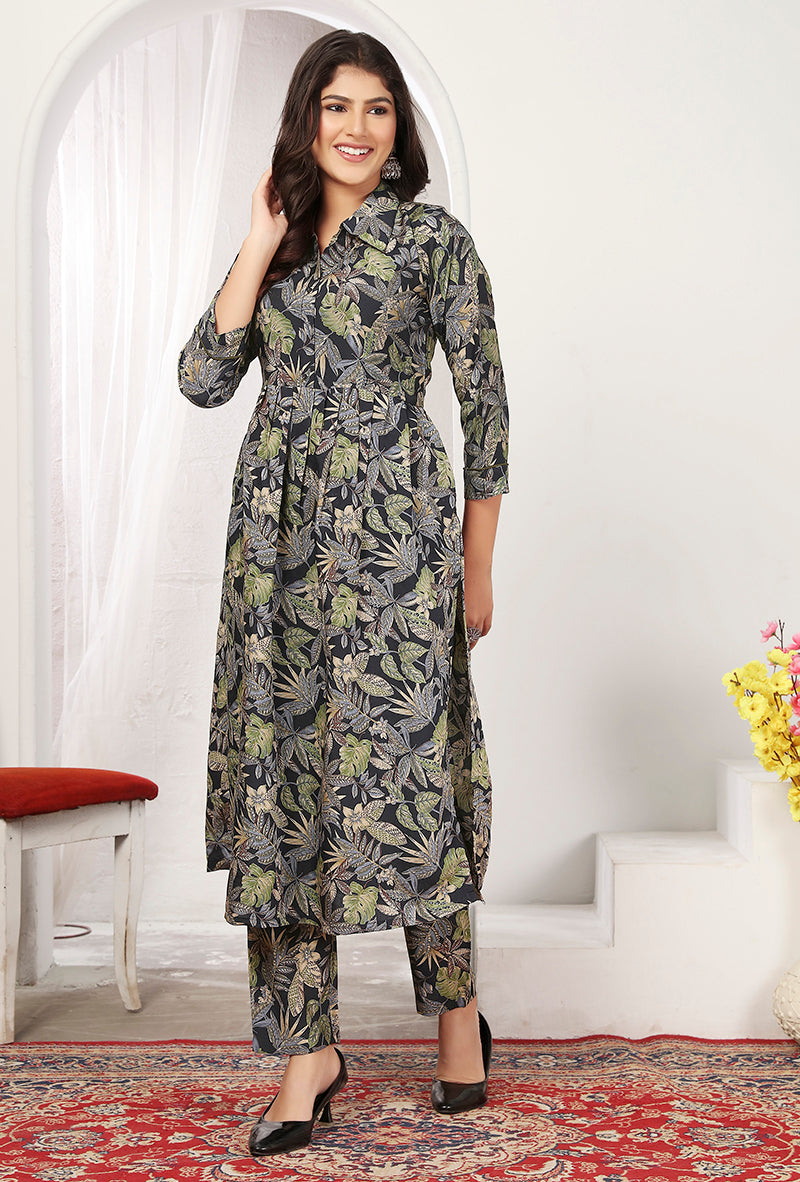 Monjolika Fashion Black Rayon Floral Print Casual Kurti | Grocsy
