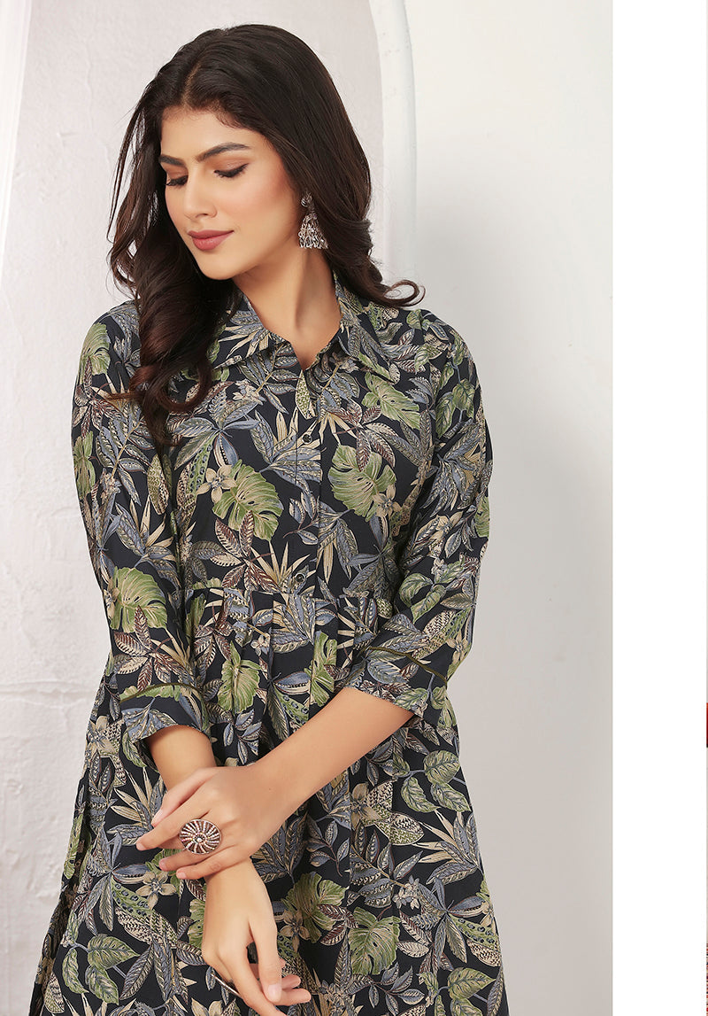 Monjolika Fashion Black Rayon Floral Print Casual Kurti | Grocsy