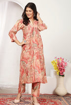 Monjolika Fashion Peach And Pink Rayon Floral Print Casual Kurti | Grocsy