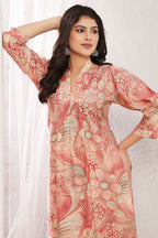 Monjolika Fashion Peach And Pink Rayon Floral Print Casual Kurti | Grocsy