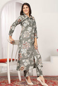 Monjolika Fashion Grey Rayon Floral Print Casual Kurti | Grocsy
