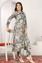 Monjolika Fashion Grey Rayon Floral Print Casual Kurti | Grocsy