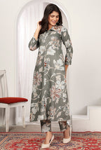 Monjolika Fashion Grey Rayon Floral Print Casual Kurti | Grocsy