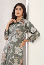 Monjolika Fashion Grey Rayon Floral Print Casual Kurti | Grocsy