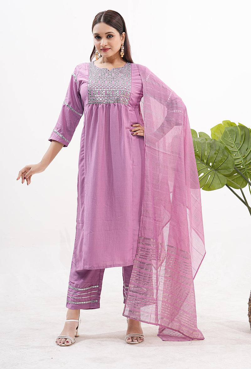 Monjolika Fashion Silk Embroidered Pink Readymade Salwar Kameez | Grocsy