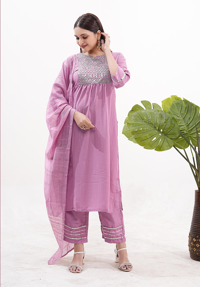 Monjolika Fashion Silk Embroidered Pink Readymade Salwar Kameez | Grocsy