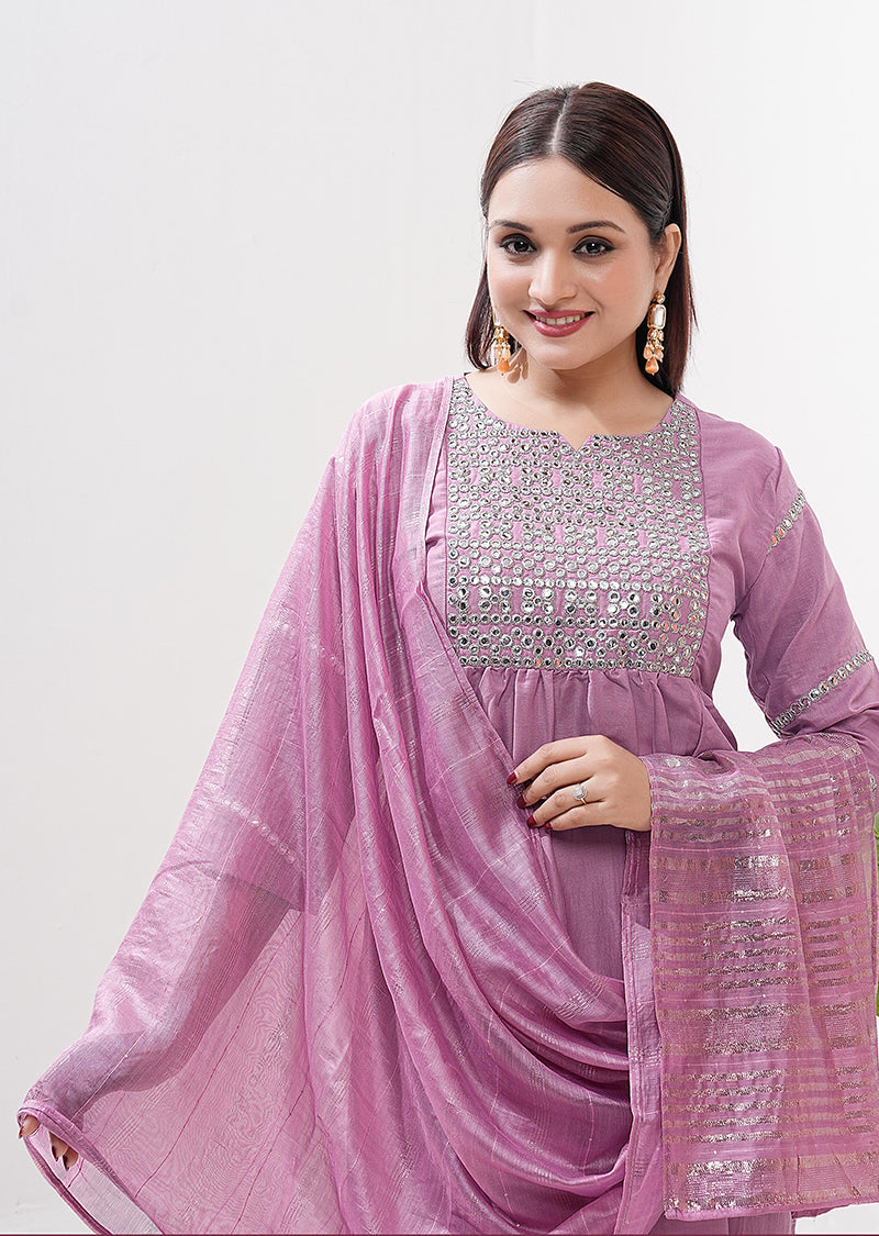 Monjolika Fashion Silk Embroidered Pink Readymade Salwar Kameez | Grocsy