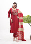 Monjolika Fashion Silk Embroidered Maroon Readymade Salwar Kameez | Grocsy