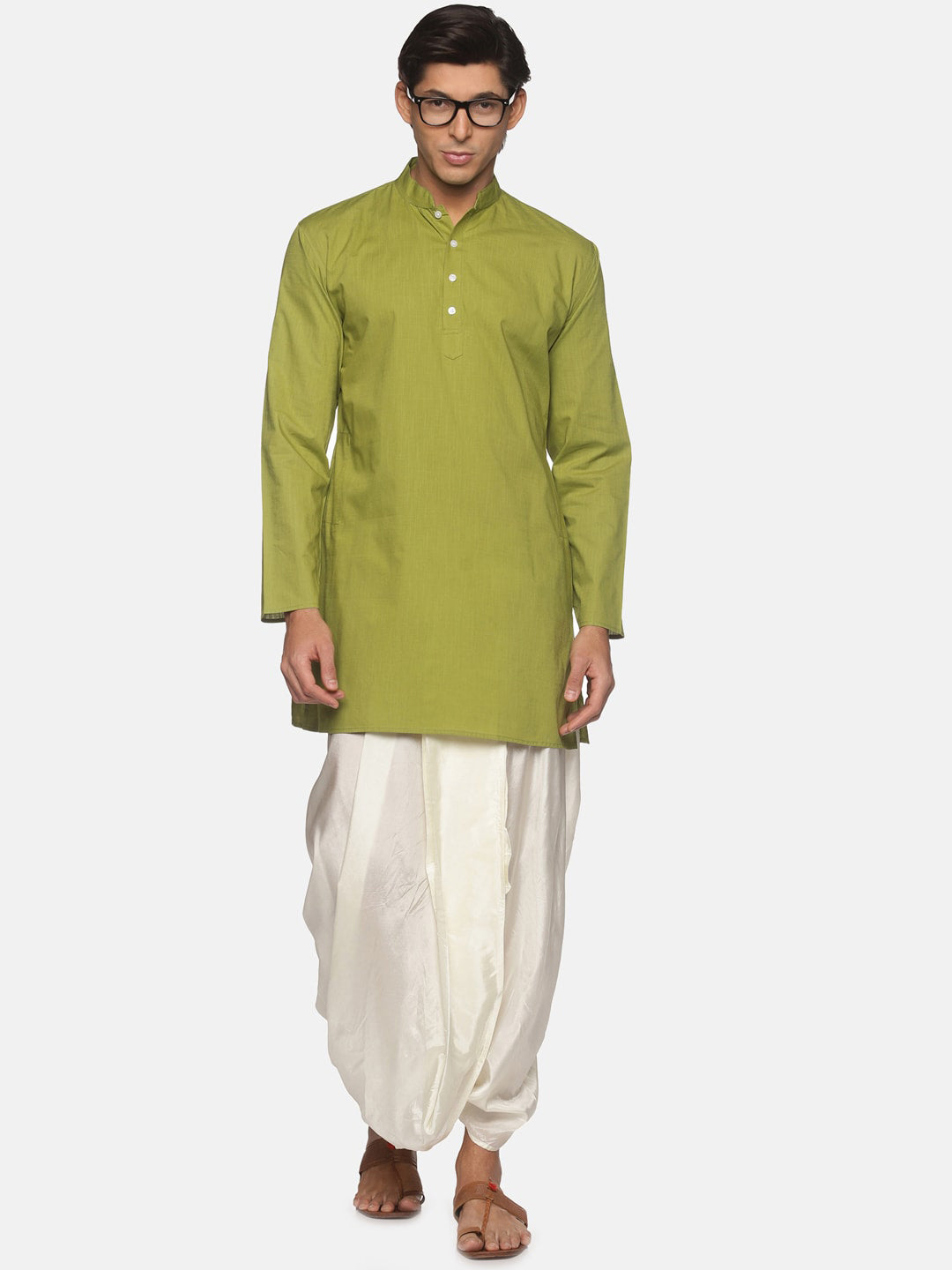 Sethukrishna Men Green Pure Cotton Kurta with Dhoti Pants | Grocsy