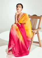 Monjolika Fashion Yellow And Rani Pink Organza Tissue Sequins Embroidery Handwork Wedding Wear Saree | Grocsy