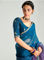 Monjolika Fashion Organza Tissue Morpeach And Purple Sequins Embroidery Handwork Engagement Wear Saree | Grocsy