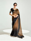 Monjolika Fashion Brown And Black Organza Tissue Sequins Embroidery Handwork Wedding Wear Saree | Grocsy