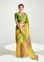 Monjolika Fashion Multi Colour Organza Tissue Sequins Embroidery Handwork Wedding Wear Saree | Grocsy