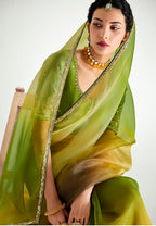Monjolika Fashion Multi Colour Organza Tissue Sequins Embroidery Handwork Wedding Wear Saree | Grocsy