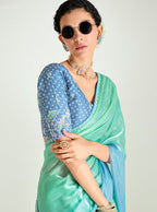 Monjolika Fashion Organza Tissue Sea Green And Light Blue Sequins Embroidery Handwork Engagement Wear Saree | Grocsy