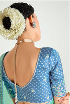 Monjolika Fashion Organza Tissue Sea Green And Light Blue Sequins Embroidery Handwork Engagement Wear Saree | Grocsy
