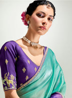 Monjolika Fashion Multi Colour Organza Tissue Sequins Embroidery Handwork Wedding Wear Saree | Grocsy