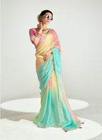 Monjolika Fashion Multi Colour Organza Tissue Sequins Embroidery Handwork Wedding Wear Saree | Grocsy
