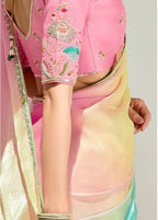 Monjolika Fashion Multi Colour Organza Tissue Sequins Embroidery Handwork Wedding Wear Saree | Grocsy