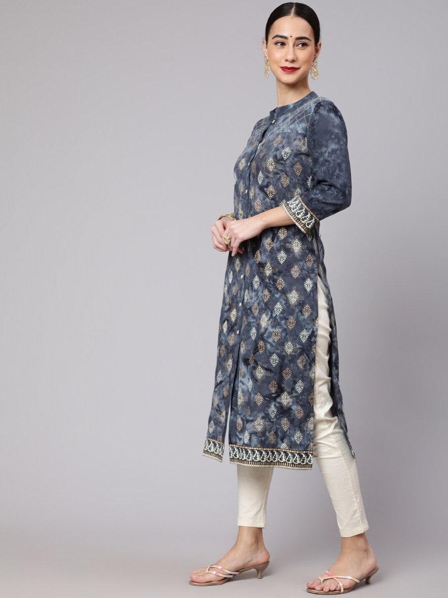 Aks Ethnic Motifs Printed Mandarin Collar Straight Kurta | Grocsy
