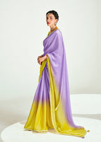 Monjolika Fashion Lavender And Yellow Organza Tissue Sequins Embroidery Handwork Wedding Wear Saree | Grocsy