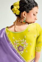 Monjolika Fashion Lavender And Yellow Organza Tissue Sequins Embroidery Handwork Wedding Wear Saree | Grocsy