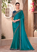 Monjolika Fashion Teal Color Embroidery Work Chiffon Silk Party Wear Saree | Grocsy