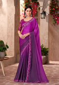 Monjolika Fashion Purple Color Embroidery Work Chiffon Silk Party Wear Saree | Grocsy