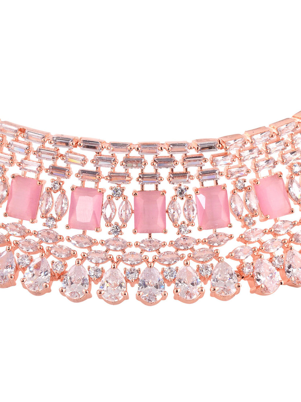 Saraf RS Jewellery Rose Gold-Polished & Pink AD Studded Handcrafted Jewellery Set | Grocsy