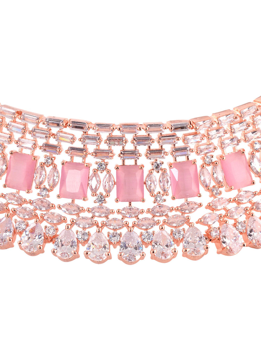 Saraf RS Jewellery Rose Gold-Polished & Pink AD Studded Handcrafted Jewellery Set | Grocsy