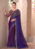 Monjolika Fashion Violet Color Embroidery Work Chiffon Silk Party Wear Saree | Grocsy