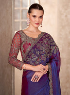 Monjolika Fashion Violet Color Embroidery Work Chiffon Silk Party Wear Saree | Grocsy