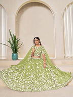 Monjolika Fashion Light Olive Embroidered Crush Organza Lehenga Choli | Grocsy