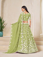 Monjolika Fashion Light Olive Embroidered Crush Organza Lehenga Choli | Grocsy