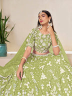 Monjolika Fashion Light Olive Embroidered Crush Organza Lehenga Choli | Grocsy