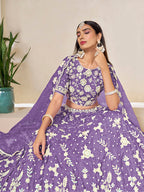 Monjolika Fashion Light Purple Embroidered Crush Organza Lehenga Choli | Grocsy