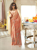 Monjolika Fashion Peach Fancy Foil Print Work Georgette Classic Saree | Grocsy