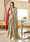 Monjolika Fashion Light Green Fancy Foil Print Work Georgette Classic Saree | Grocsy