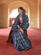 Monjolika Fashion Navy Blue Silk Patola Design Saree for Festival | Grocsy