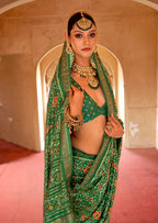 Monjolika Fashion Green Silk Patola Design Saree for Festival | Grocsy