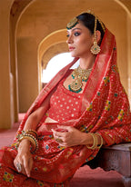 Monjolika Fashion Red Silk Patola Design Saree for Festival | Grocsy