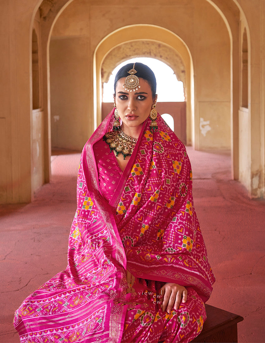 Monjolika Fashion Rani Pink Silk Patola Design Saree for Festival | Grocsy