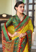 Monjolika Fashion Mustard Lucknowi Viscose Georgette Saree with Foil Print | Grocsy