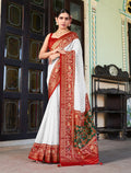 Monjolika Fashion White Lucknowi Viscose Georgette Saree with Foil Print | Grocsy
