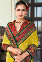 Monjolika Fashion Yellow Lucknowi Viscose Georgette Saree with Foil Print | Grocsy