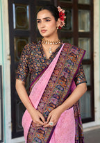 Monjolika Fashion Light Pink Lucknowi Viscose Georgette Saree with Foil Print | Grocsy
