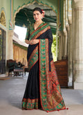 Monjolika Fashion Black Lucknowi Viscose Georgette Saree with Foil Print | Grocsy