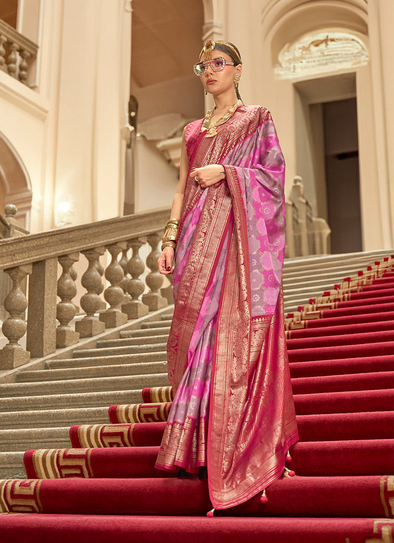 Monjolika Fashion Multi Color Satin Weaving Print Classic Saree | Grocsy