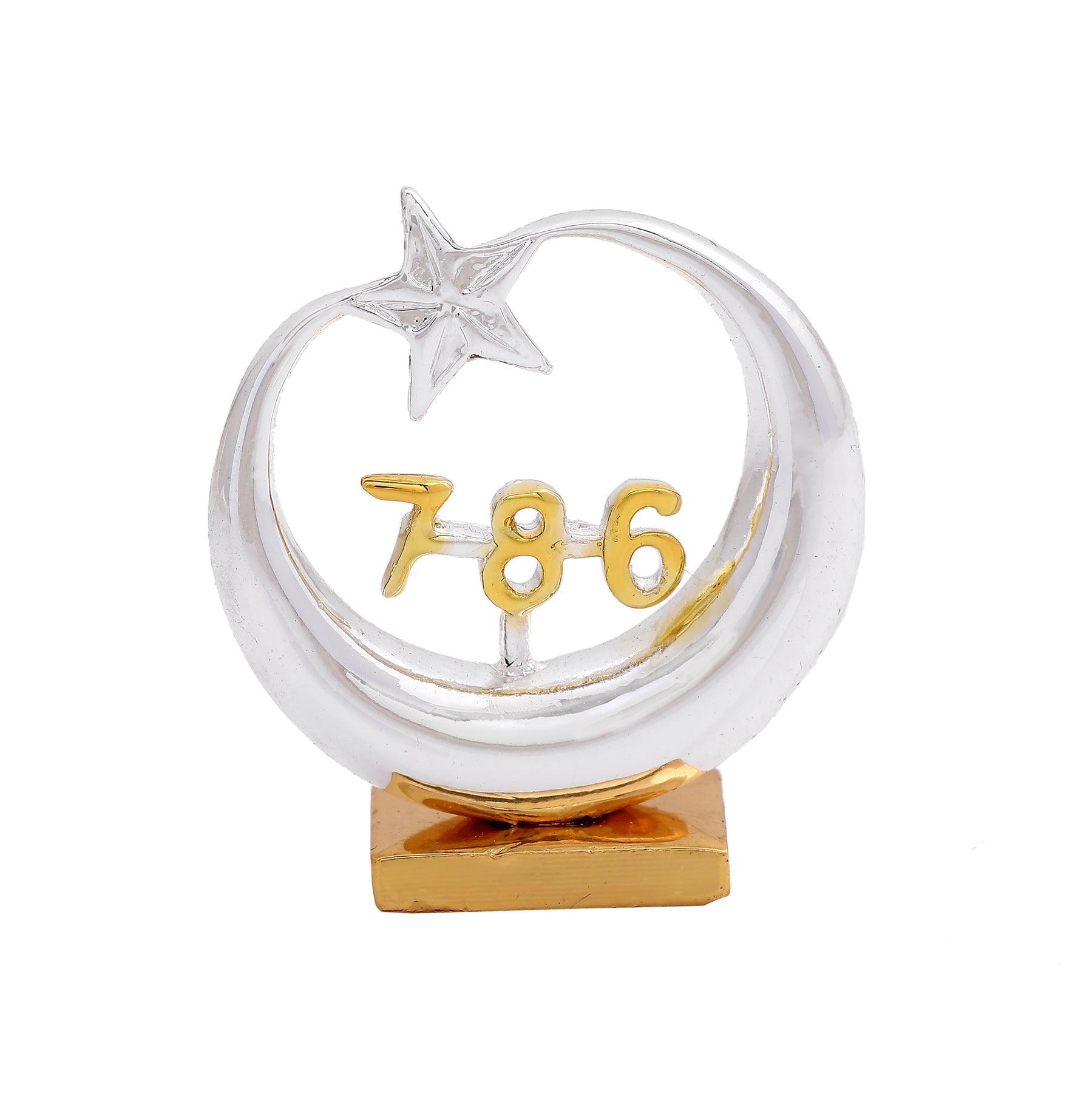 Estele Gold-Polished Spiritual 786 Chand Taara Idol for Home Decorative/ Car Dashboard