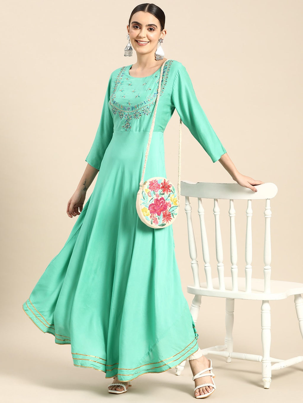 Sangria Women Ethnic Motifs Embroidered Anarkali Kurta | Grocsy